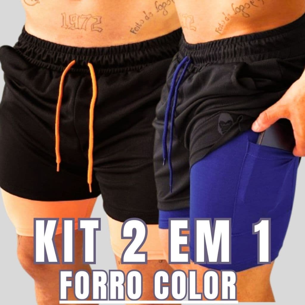 Kit 2 Peças Color Shorts 2 em 1 Masculino Ideal Para Corridas e Treinos Ao Ar Livre e Academias