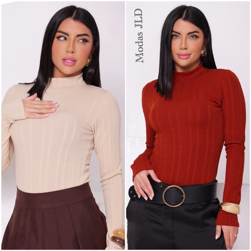 Kit 2 Body Femenino Manga Longa Em Rivana Premium Gola Alta Outono/Inverno - Moda Casual 25