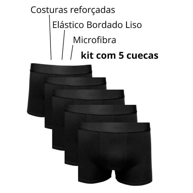 Kit 5 Cuecas Preta Box Boxer Masculina Confortável Microfibra Lisa Cueca Sem Costura Cueca Calvin