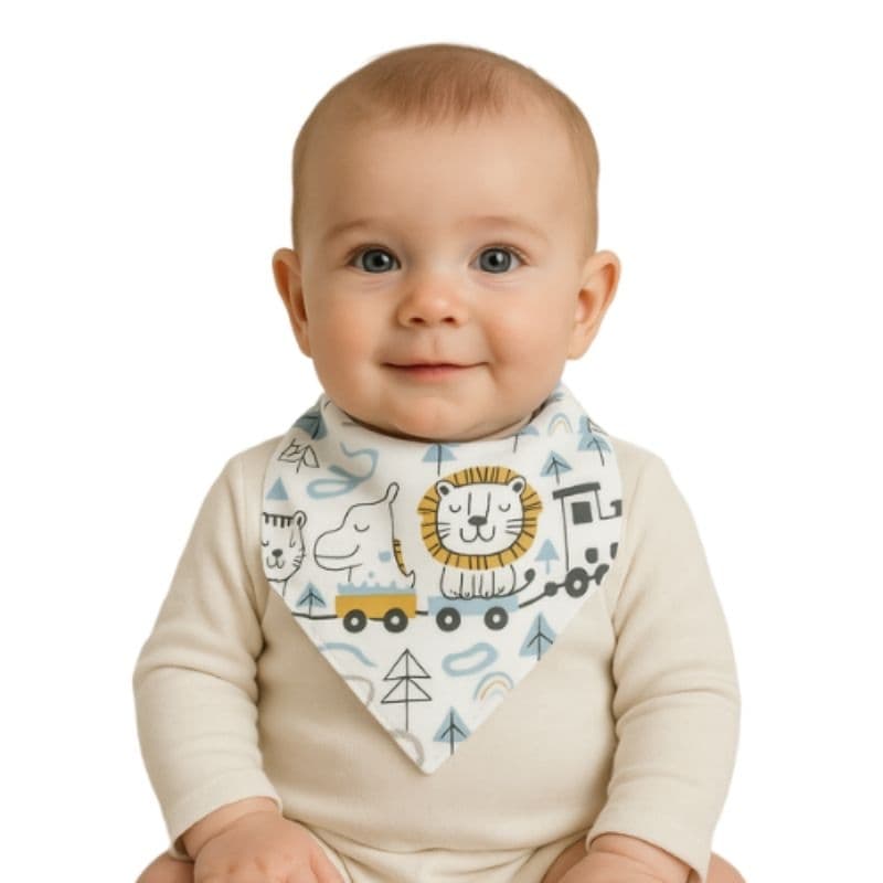 Kit C/3 Babador Bandana de Bebê 100% Algodão alimentação dia a dia Bichinhos Azul