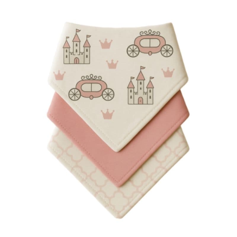 Kit com 3 Babadores Bandana Bebê 100% Algodão Princesa Rosa