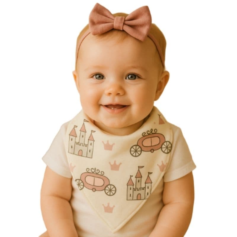 Kit com 3 Babador Bandana Bebê Menina 100% Algodão dia a dia alimentação Princesa Rosa
