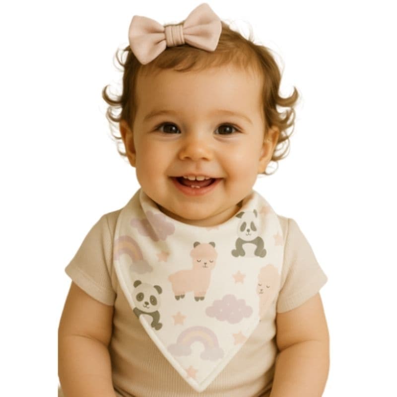 Kit com 3 Babador Bandana Bebê Menina 100% Algodão dia a dia alimentação Bichinhos Lilás