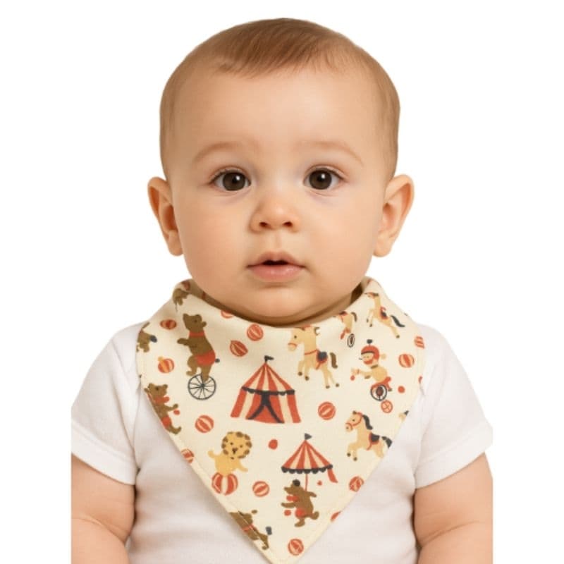 Kit com 3 Babador Bandana Bebê Menino 100% Algodão dia a dia alimentação Circo