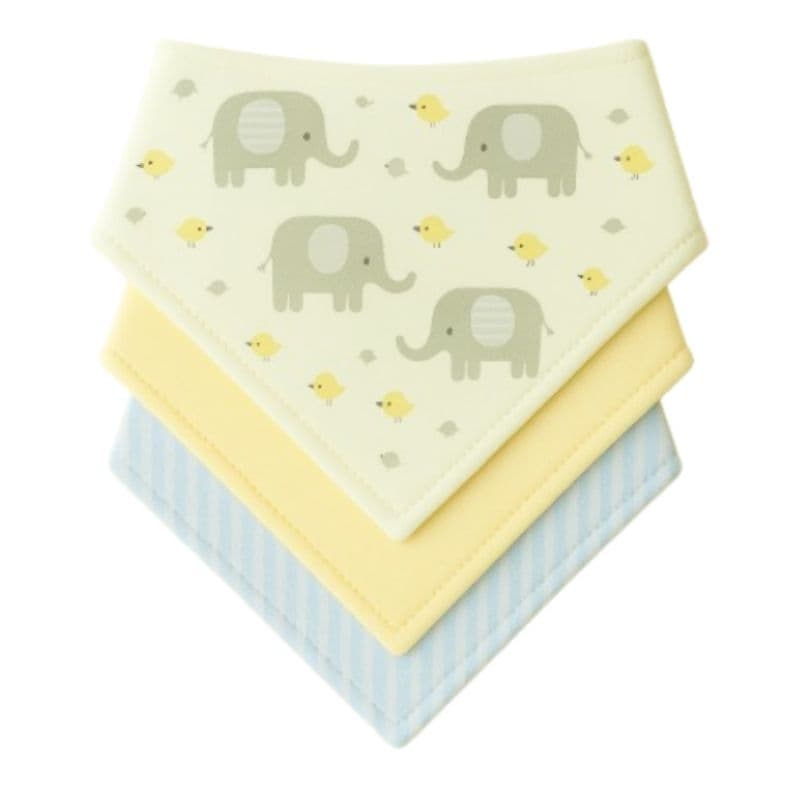 Kit com 3 Babador Bandana Bebê Menino 100% Algodão  Elefantinho Amarelo