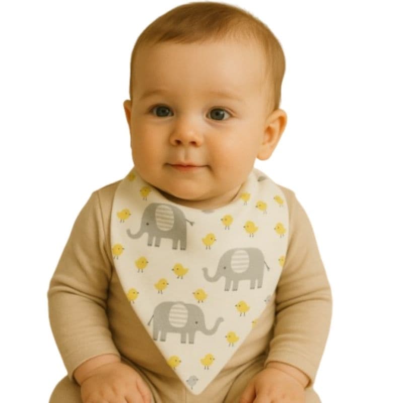 Kit com 3 Babador Bandana Bebê Menino 100% Algodão dia a dia alimentação Elefantinho