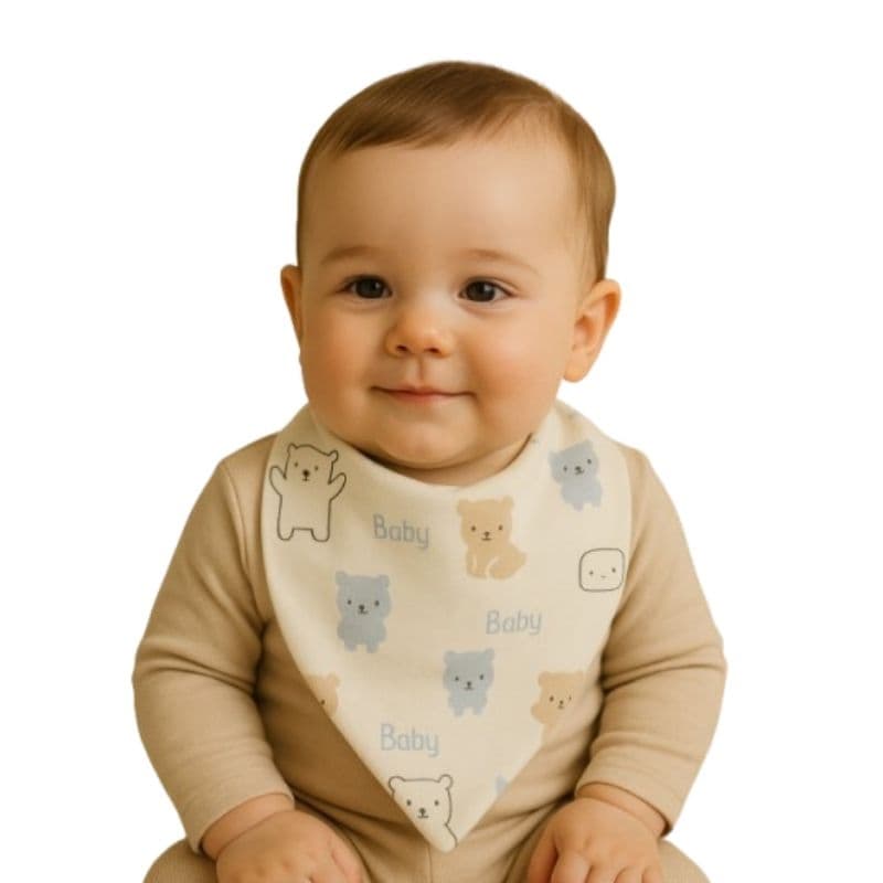 Kit com 3 Babador Bandana Bebê Menino 100% Algodão dia a dia alimentação Ursinho Azul