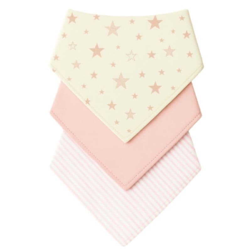 Kit com 3 Babador Bandana Bebê Menina 100% Algodão Estrelinha Rosa