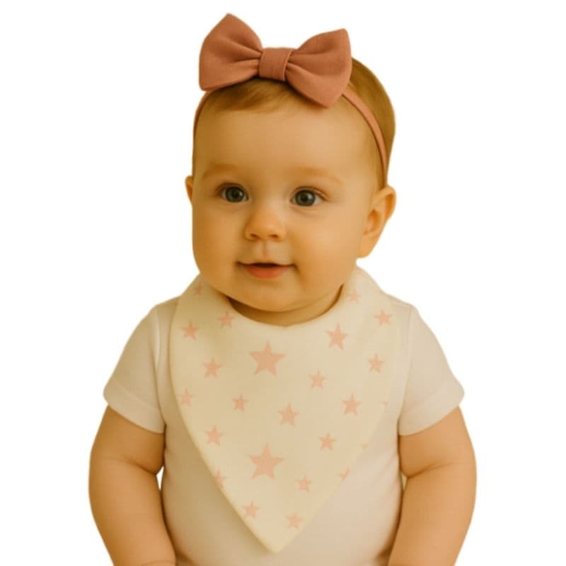 Kit com 3 Babador Bandana Bebê Menina 100% Algodão dia a dia alimentação Estrelinha Rosa