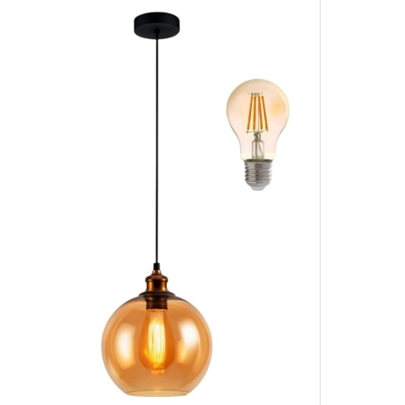 Pendente de Vidro Âmbar Pirita + Lâmpada LED Bivolt Filamento