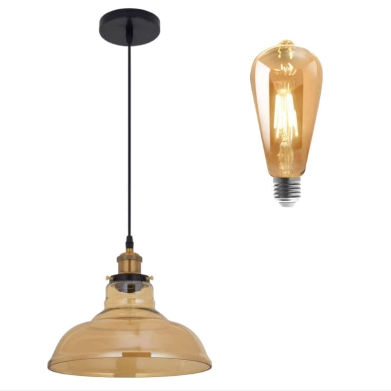 Pendente Vidro Citrino Vintage Âmbar + 1 Lâmpada de Filamento