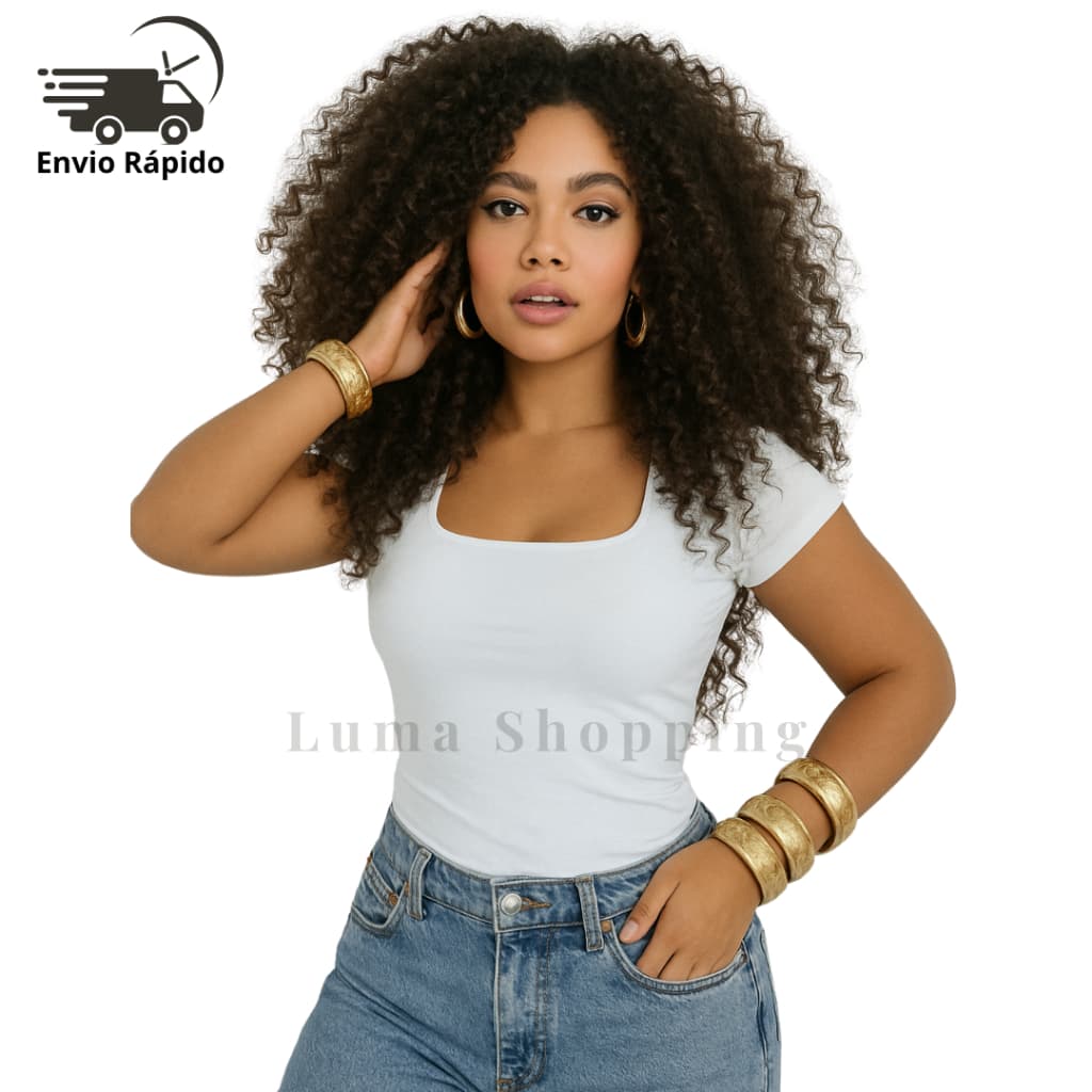 Camiseta Blusa Baby Look Feminina Básica Decote Quadrado Com Manga Curta Moda Blogueira