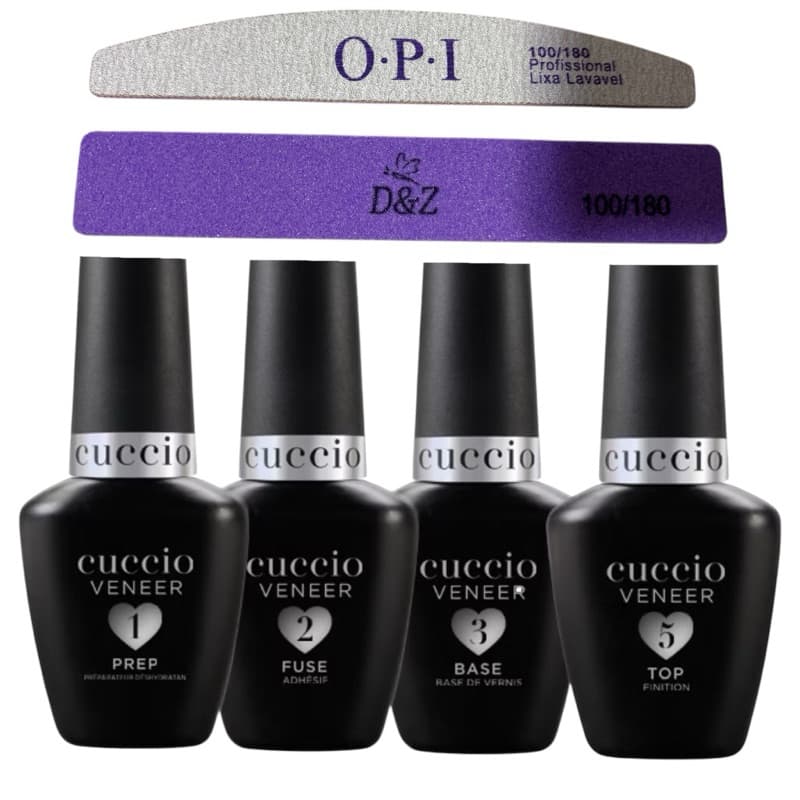 Passos 1 + 2 + 3 + 5 Cuccio Veener 13ml (Prep + Fuse + Base + Top Coat)