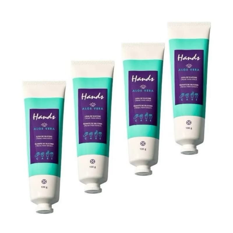 Luva De Silicone Aloe Vera Creme Para As Mãos Hands 100g Kit 4 Unidades
