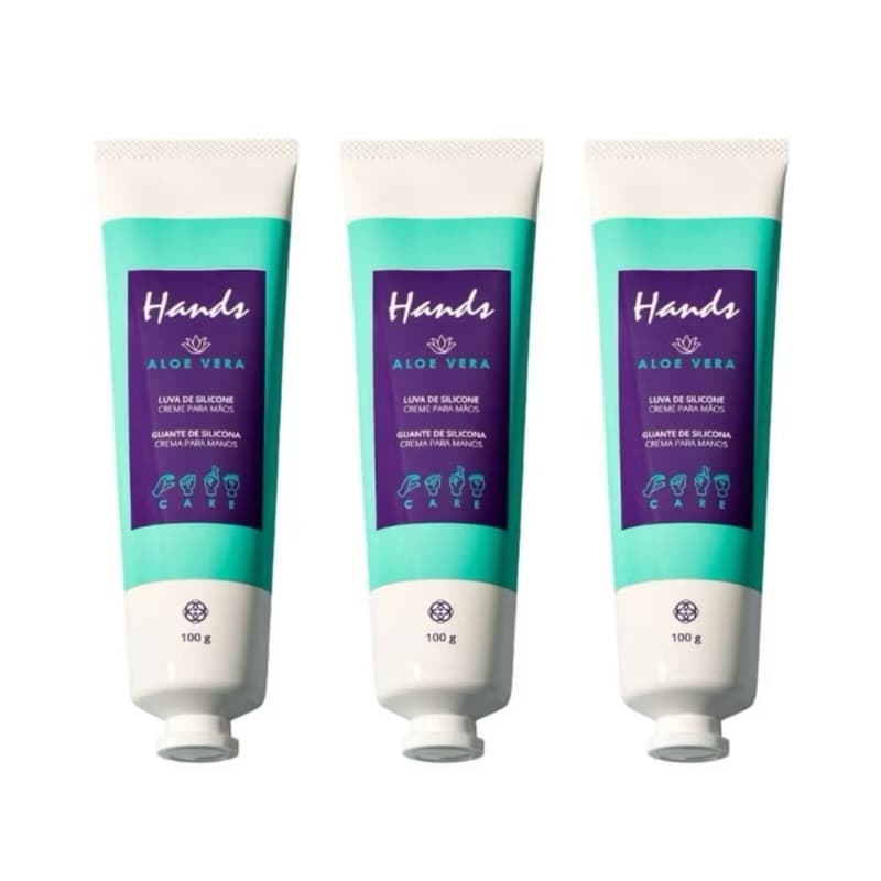 Luva De Silicone Aloe Vera Creme Para As Mãos Hands 100g Kit 3 Unidades