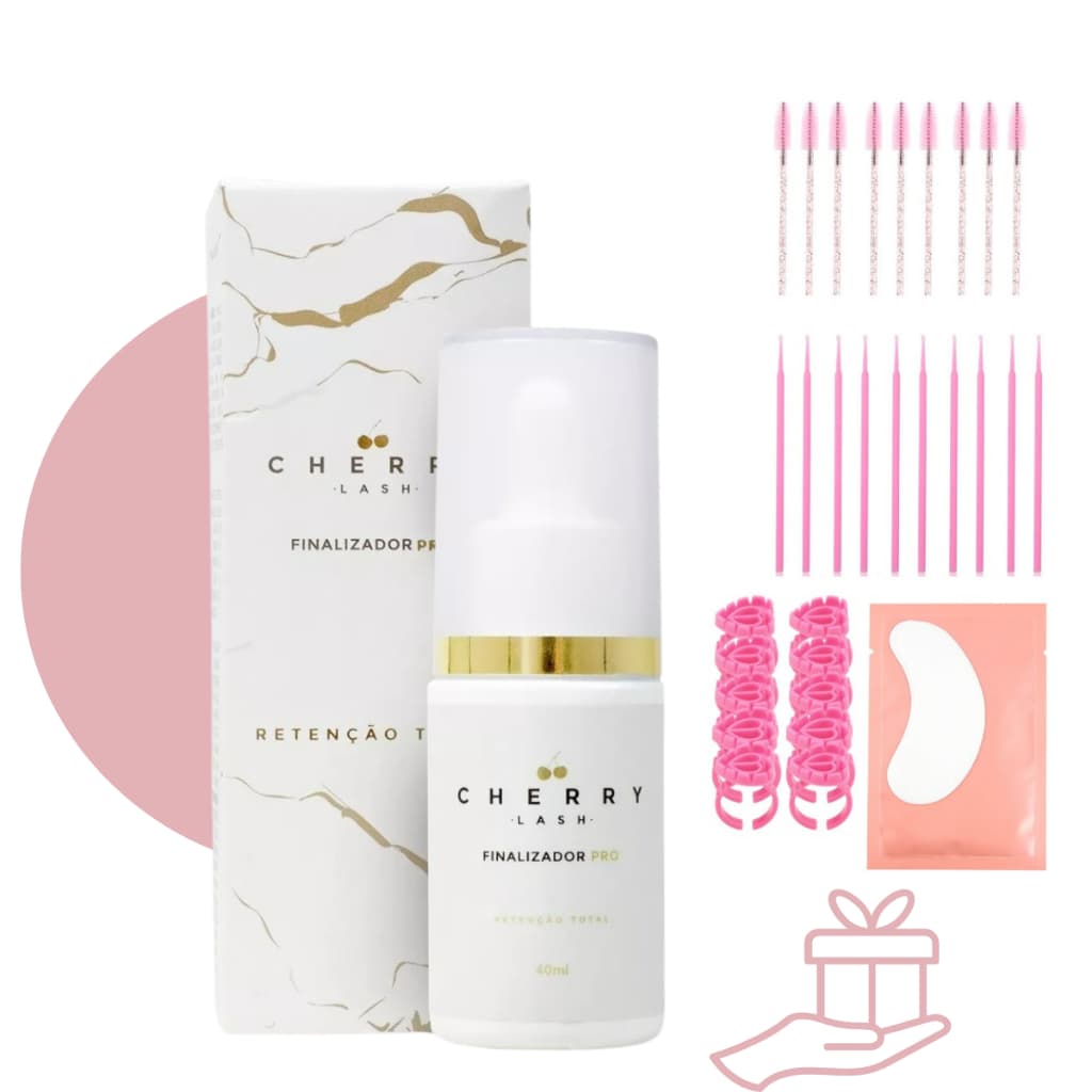 Finalizador Pro Cherry Lash aumenta retenção fácil de aplicar protege cílios embalagem 40ml