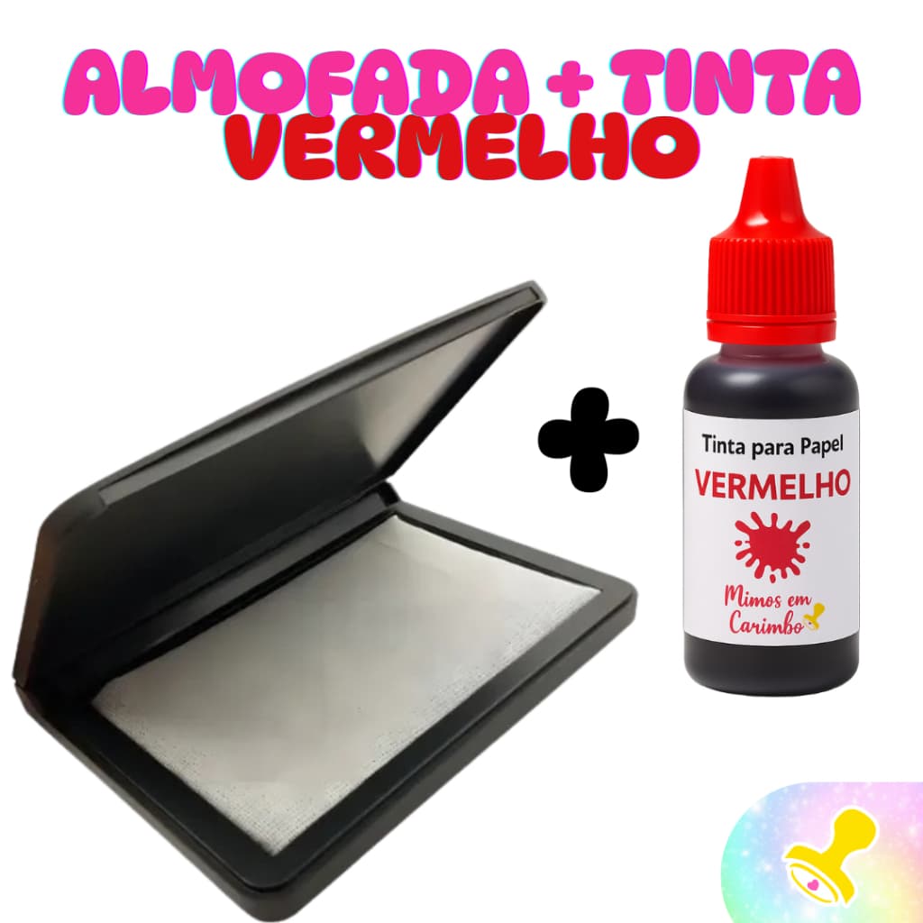 Almofada + tinta carimbo VERMELHA carimbeira carimbos madeira colorida
