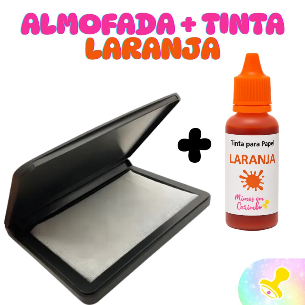 Almofada + tinta carimbo LARANJA carimbeira carimbos madeira colorida