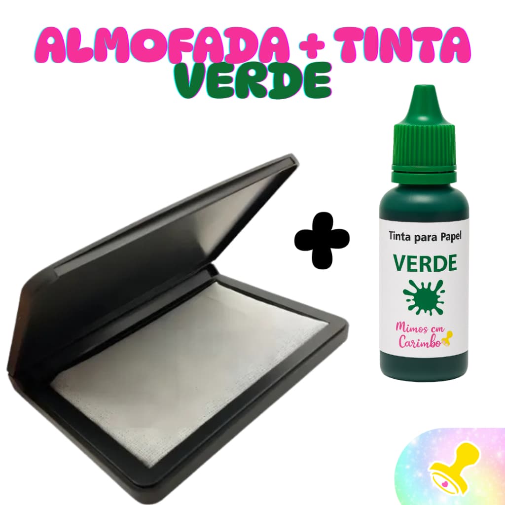 Almofada + tinta carimbo VERDE carimbeira carimbos madeira colorida