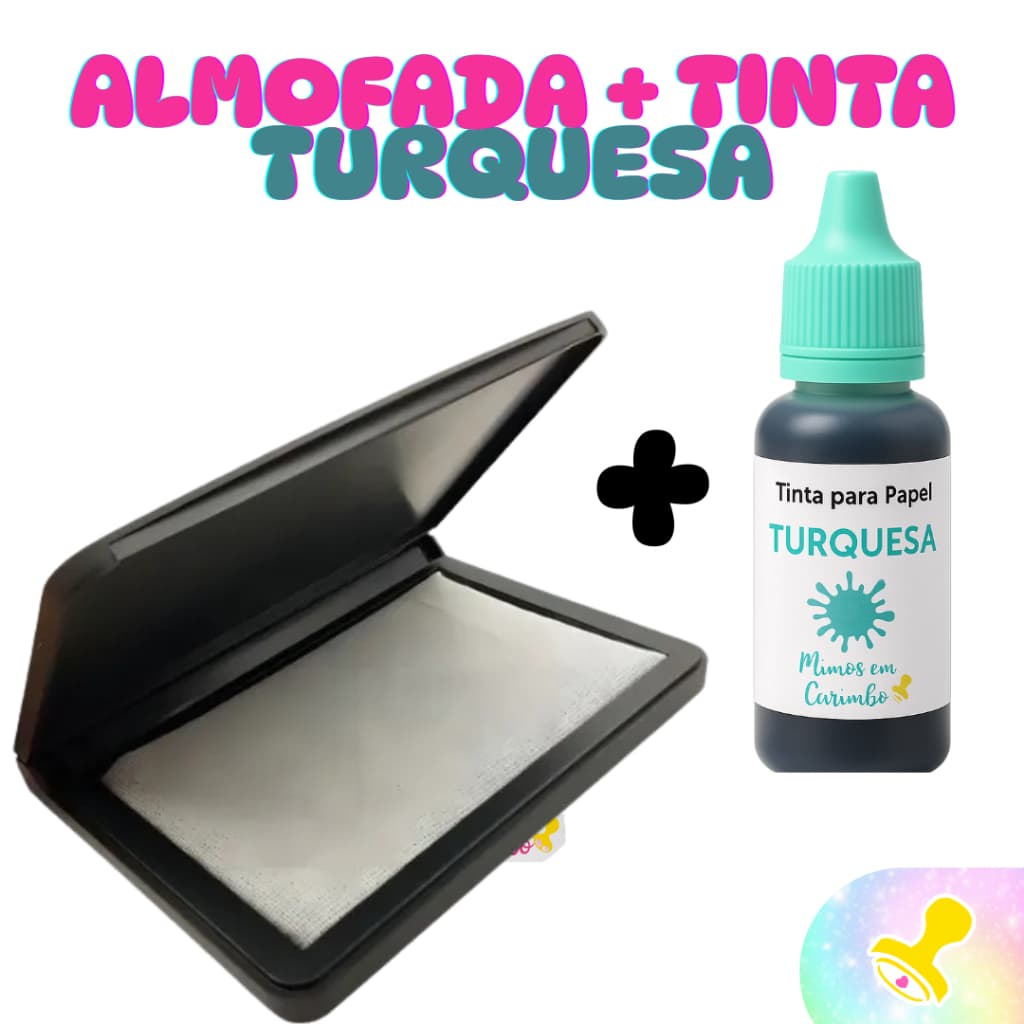 Almofada + tinta carimbo TURQUESA tiffany verde agua azul carimbeira carimbos madeira colorida
