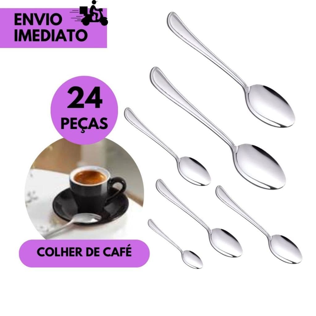 Kits 24 ou 12 unidades de Colher de Café Inox Pequena Elegantes, Resistentes e Fáceis de Limpar