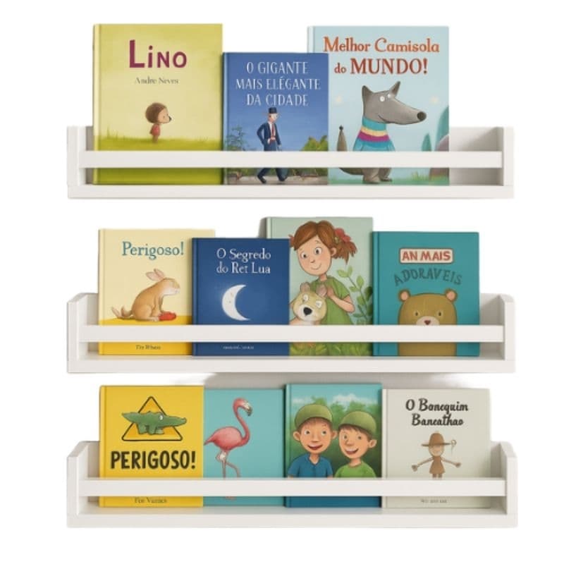 3 Prateleiras Decoração Branco Mdf Livro Revista Infantil