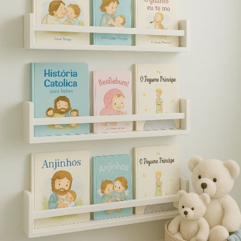 3 Prateleiras Decoração Branco Mdf Livro Revista Infantil 100cm