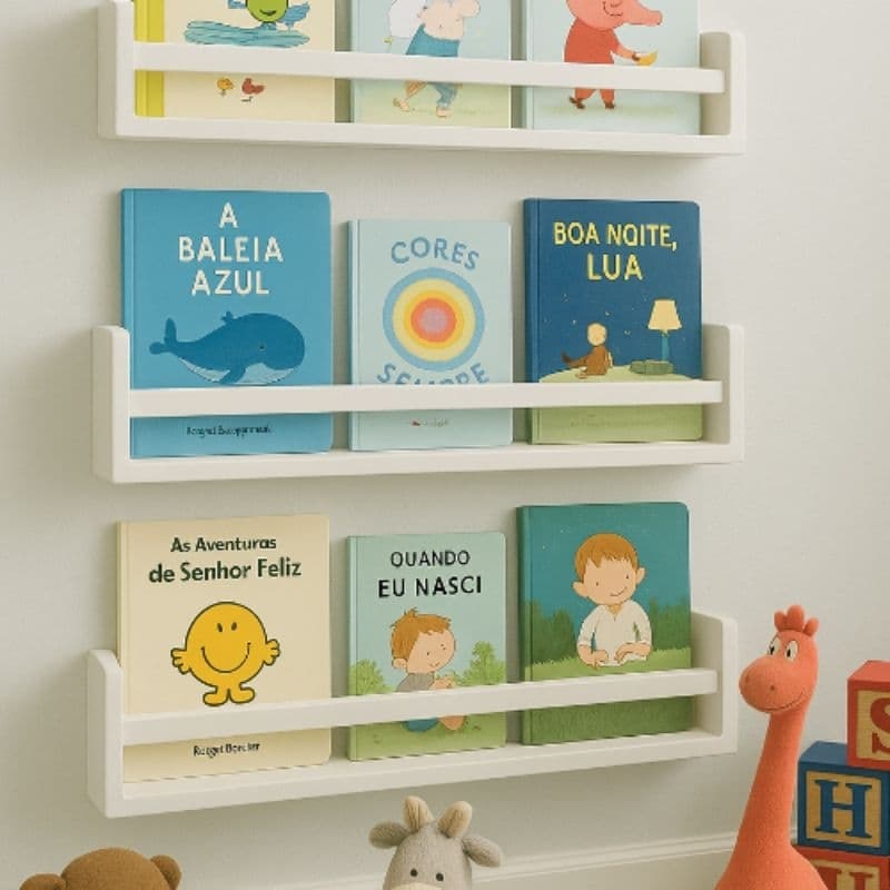 3 Prateleiras Decoração Branco Mdf Livro Revista Infantil 60x20cm