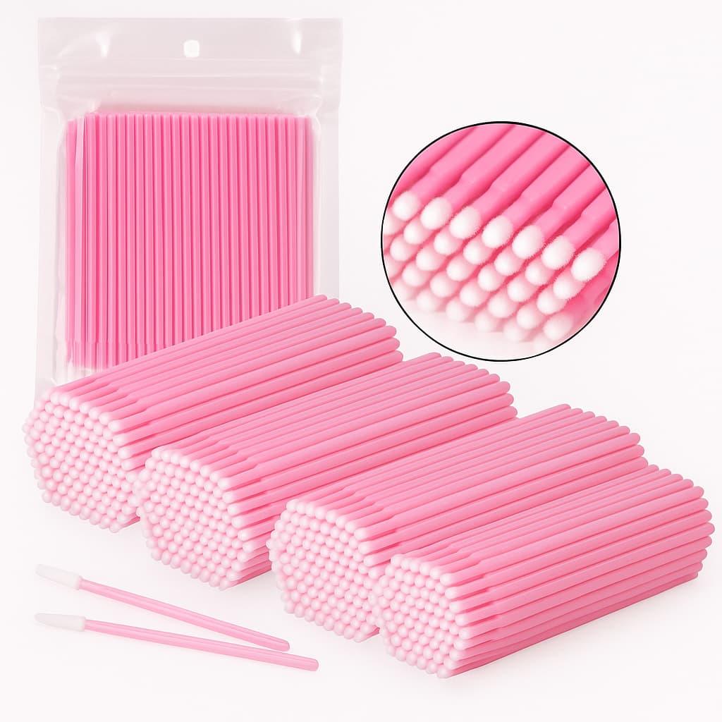 Kit 600 Microbrush Cotonete Aplicador para Extensão e Alongamento de Cílios Profissional