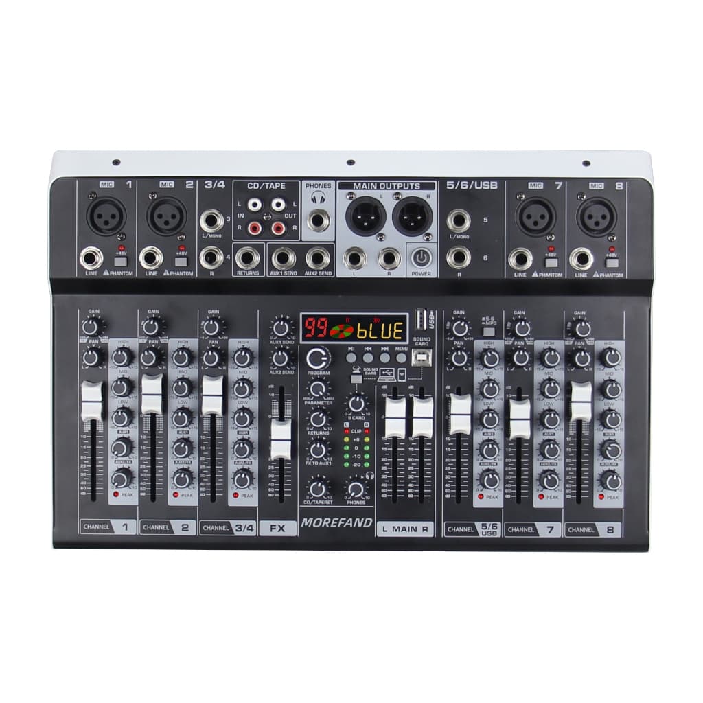 Audio Mixer 8-Channel Audio Mixer Sound Card Professional Sound Mixer Console Computer Input 48v Power USB Computer