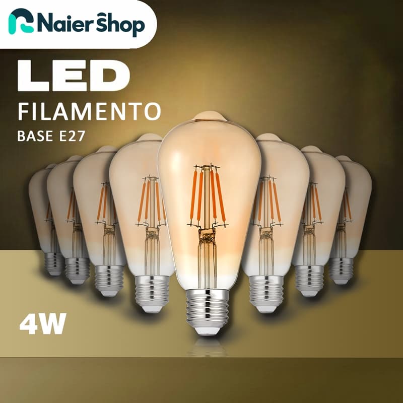 Kit de 2-8 Lâmpada Decorativa LED Filamento Retro Vintage Modelo ST64 - 4W Base E27 Bivolt Luz 2200K