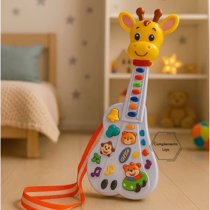 Guitarra Girafa Musical Brinquedo 26 Teclas Infantil Som de Bichos e Luzes