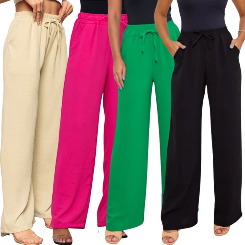 Calça Pantalona Feminina Duna com Bolso e  Elástico cintura alta Tecido Duna Lisa veste M -GG