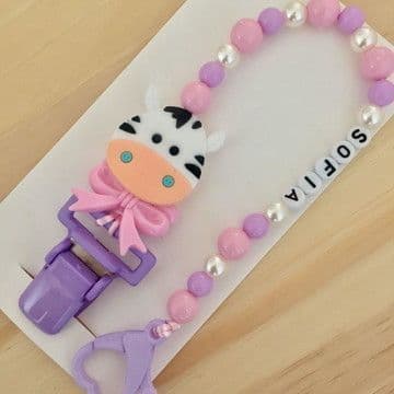 Prendedor de chupeta personalizado com nome do bebê e personagens infantis