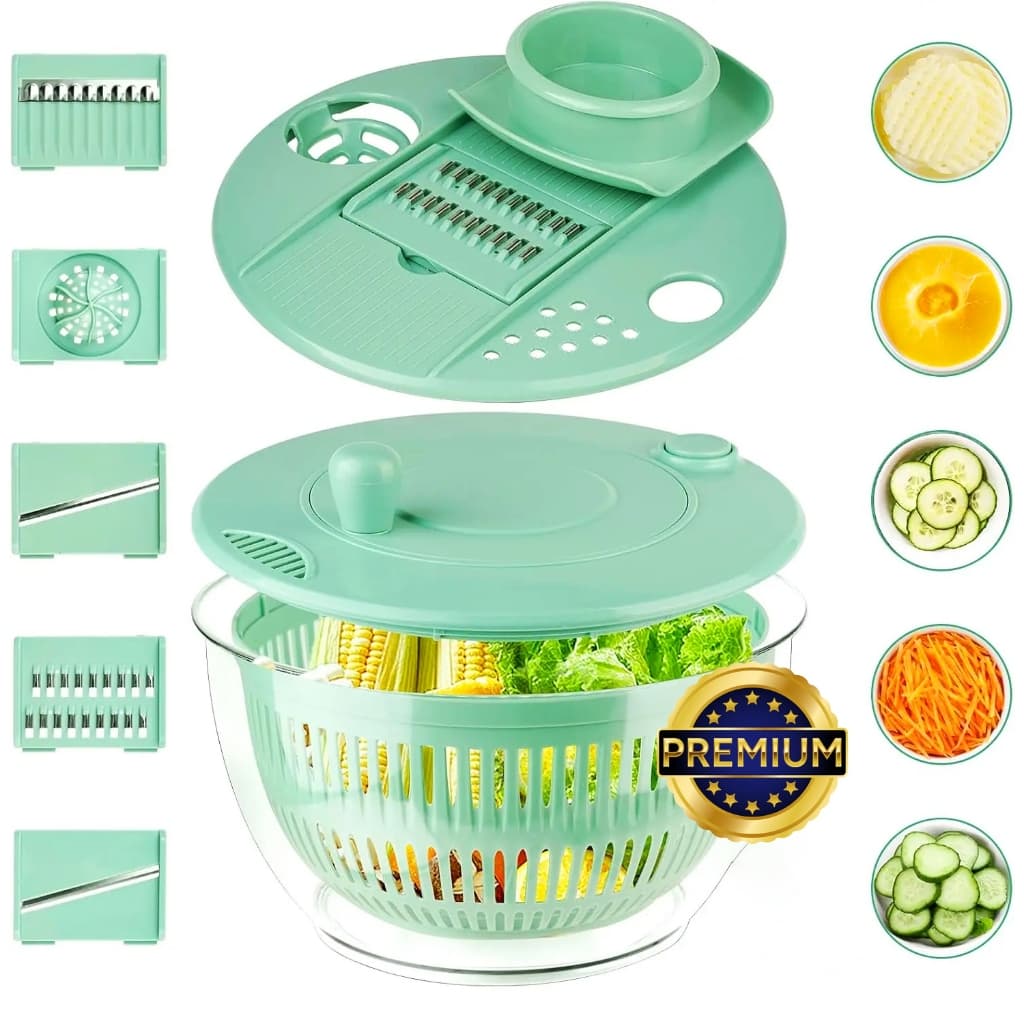Seca Salada Centrífuga 4 Litros + Kit Ralador Secador Manual Verduras Frutas e Vegetais Cozinha