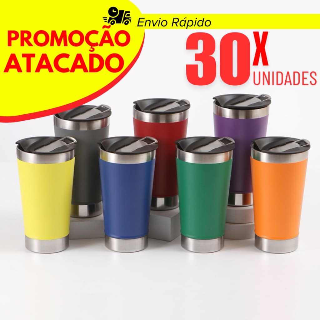 Kit 30 20 10 Copo Térmico 473ml Com Tampa e Abridor Copo Inox Atacado Sem Logo Profissional Atacado
