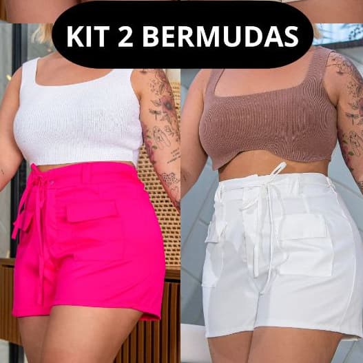 Kit 2 Bermudas Crepe Feminina Plus Size Cores Lisas All Curve
