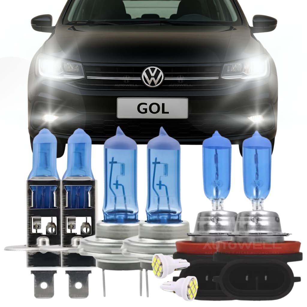 Kit Lâmpadas Super Branca Gol G8 Saveiro G7 Polo 2017 Até 2021 Farol Alto Farol Baixo e Farol Milha.