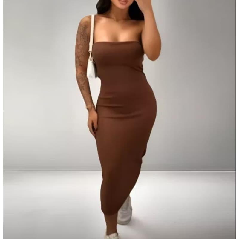 vestido longo midi tomara que caia com forro e bojo no busto canelado anaruga justo tubinho modelador casual elegante