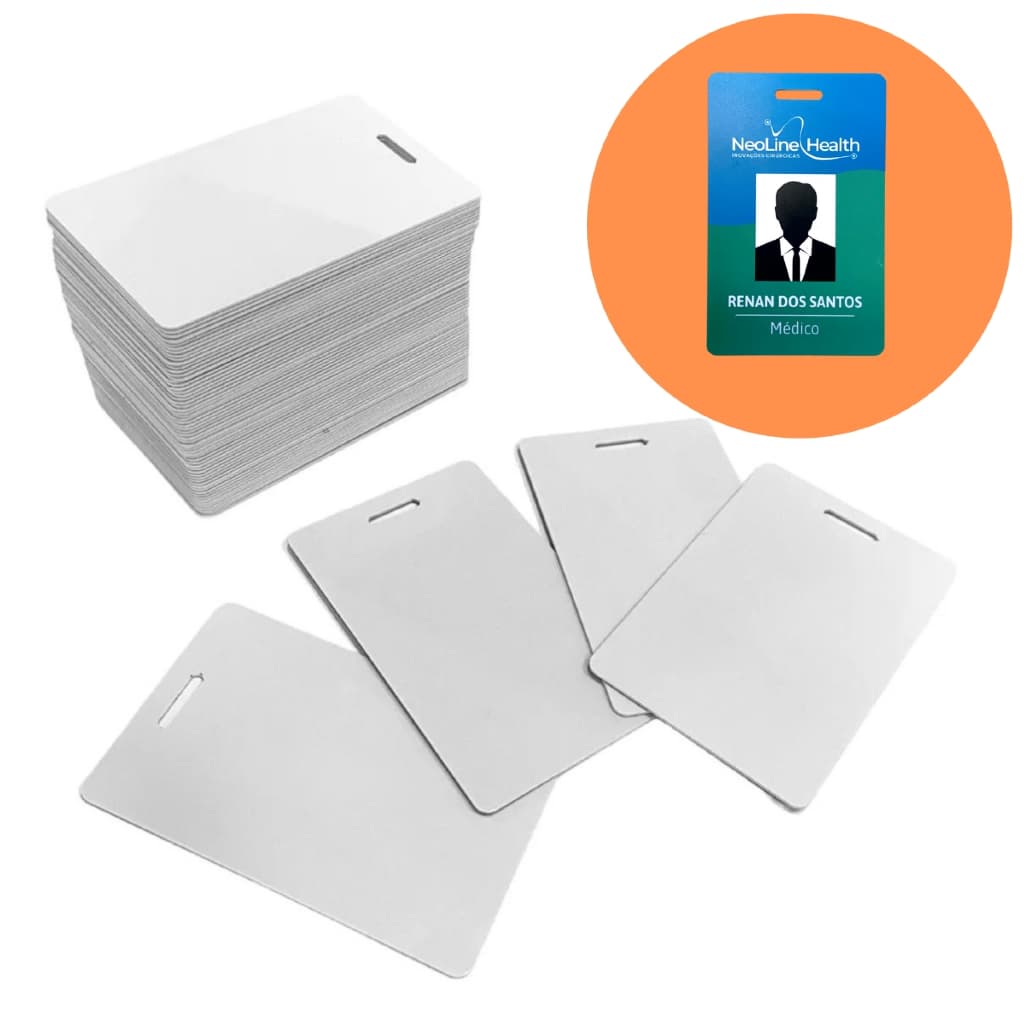 Cartão PVC Branco Liso com Furo – 100 Unidades | Para Crachá ou Impressão