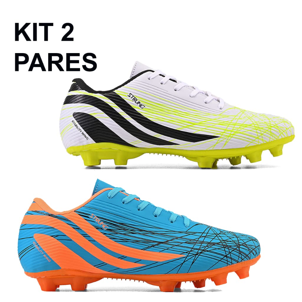 Kit 2 pares de chuteira de campo chuteira de futebol masculina costurada