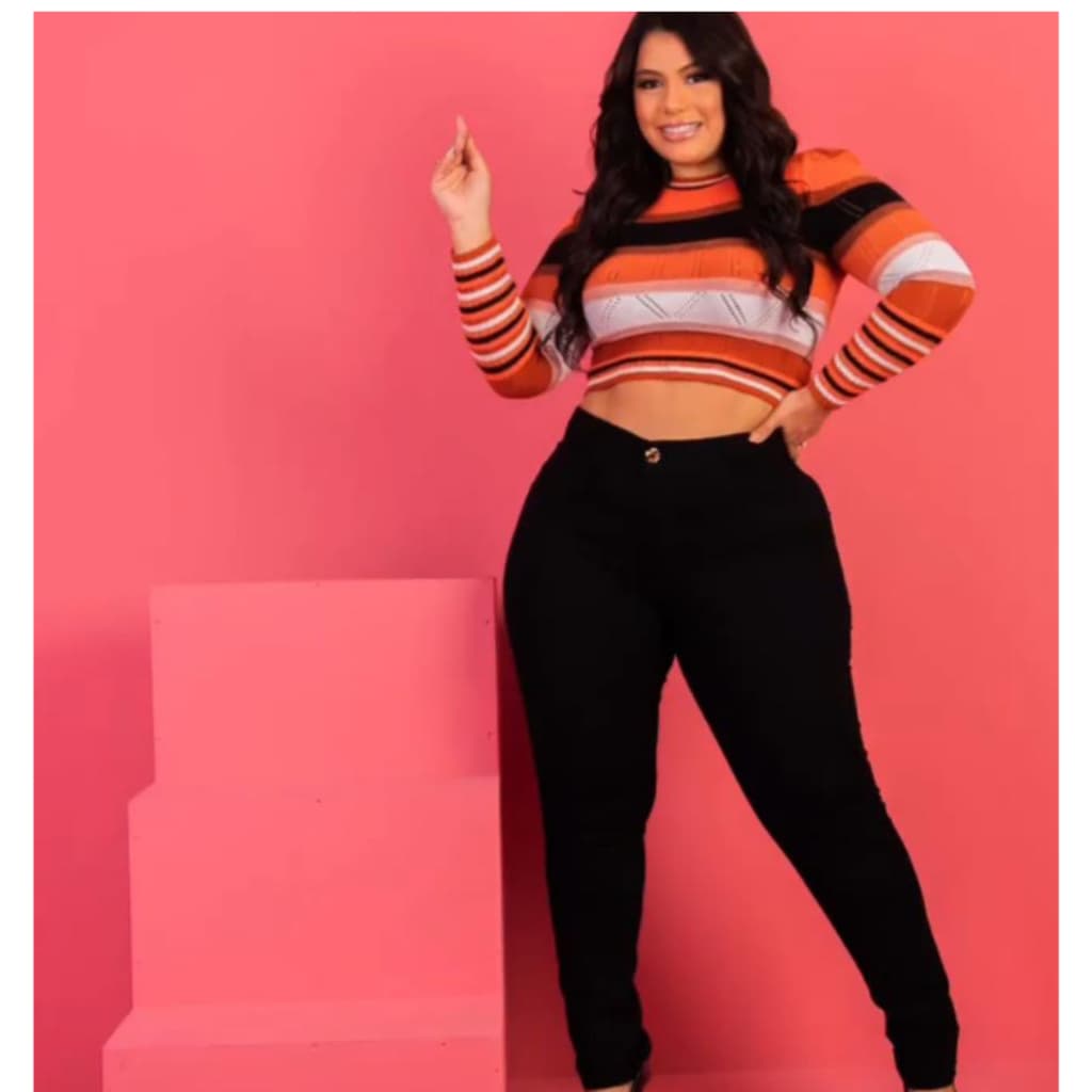 Calça Jeans Feminina Plus Size Preta Cintura Alta Tam 48 Skin Calça Plus Size Preta