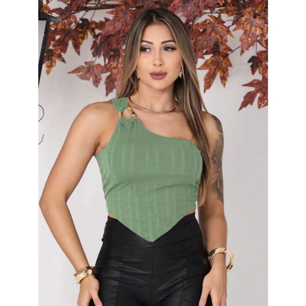 Cropped nula manga com fivela de bubble.