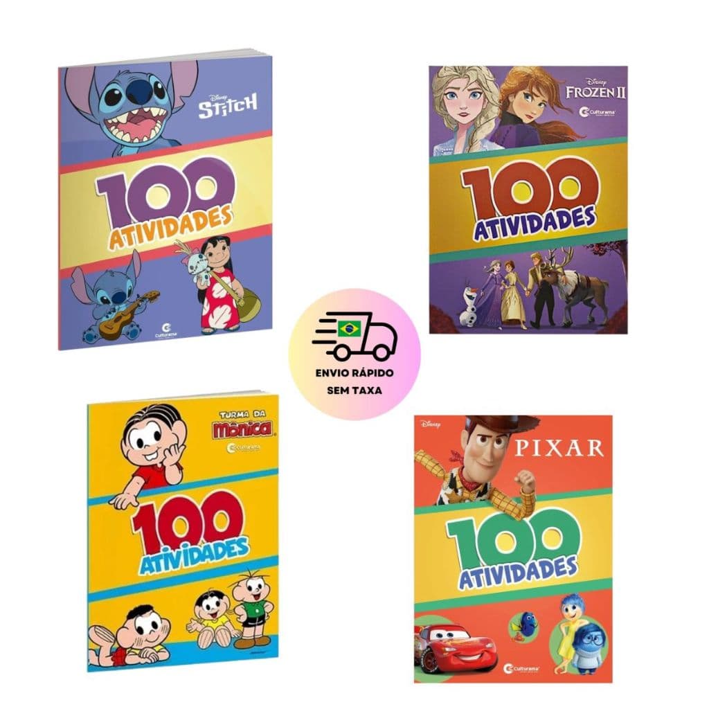 Livro Infantil 100 Atividades  7 Erros, Colorir, Enigma Aprender Brincando