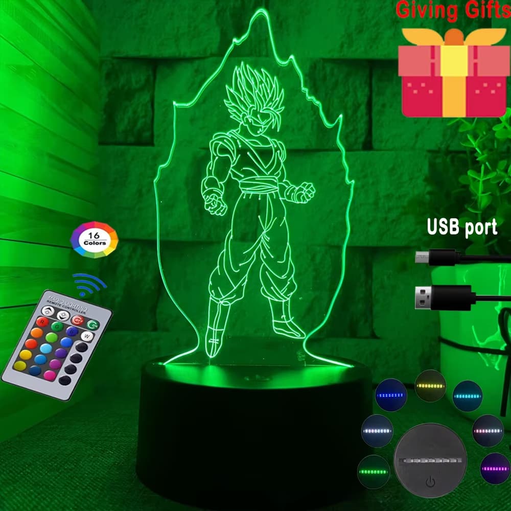 Luminaria Goku com 7 modos de cores dragon ball z super saiyan lâmpada 3d led night light