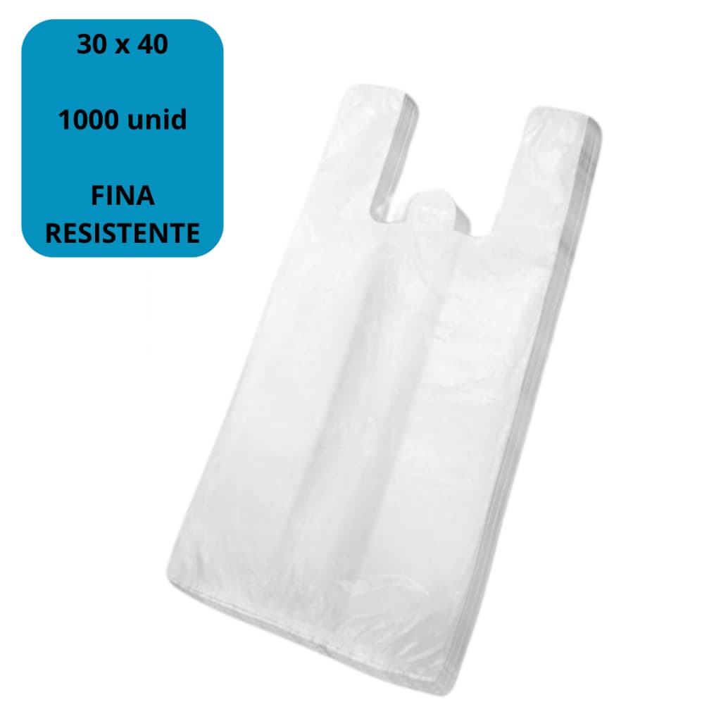 1000 Sacolas Plástica Branca Pequena Com Alça 30X40cm FASAPEL Lojas Supermercado Comércio