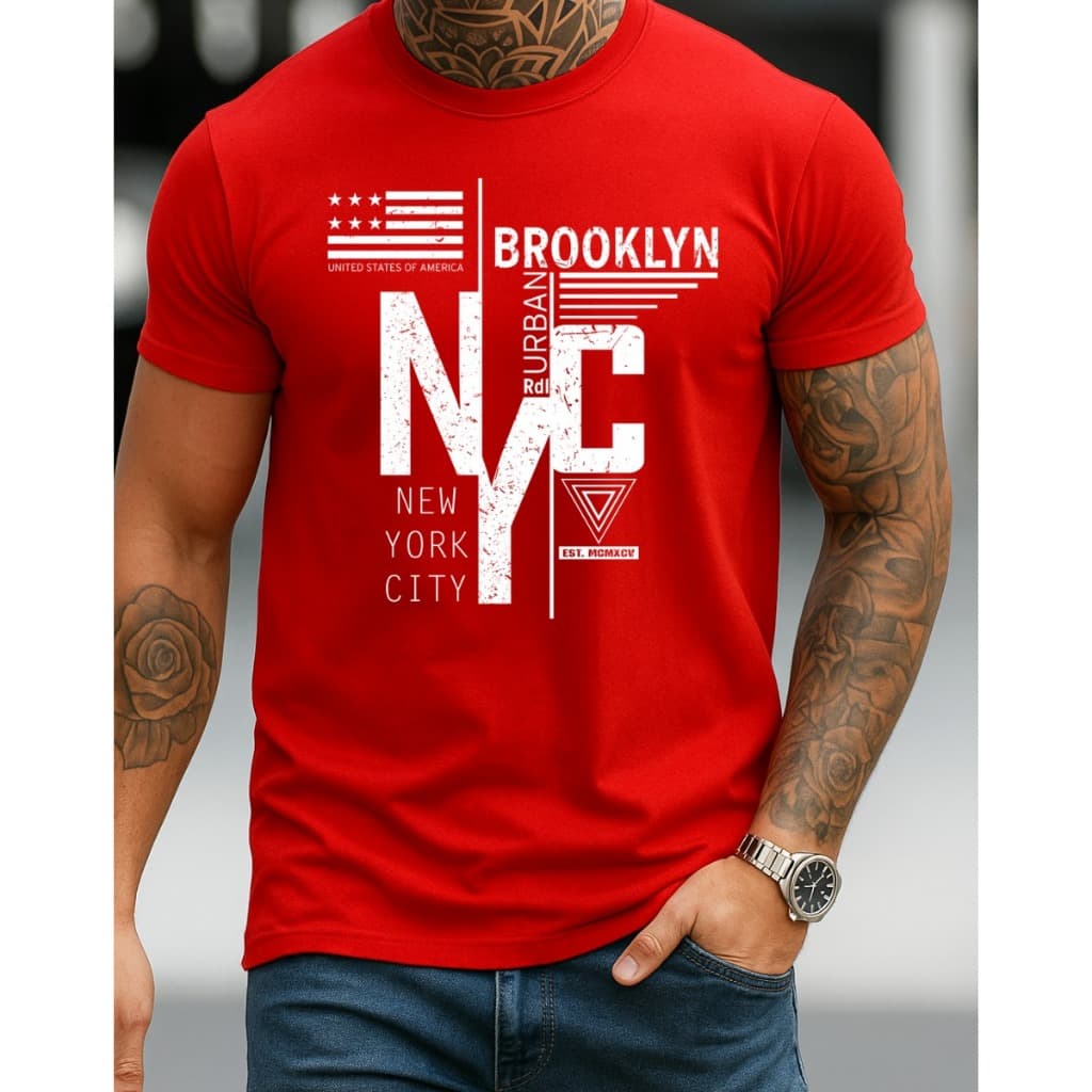 Camiseta Masculina Algodão 100% Lisa Básica Reforço Ombro Casual Ny Brooklyn
