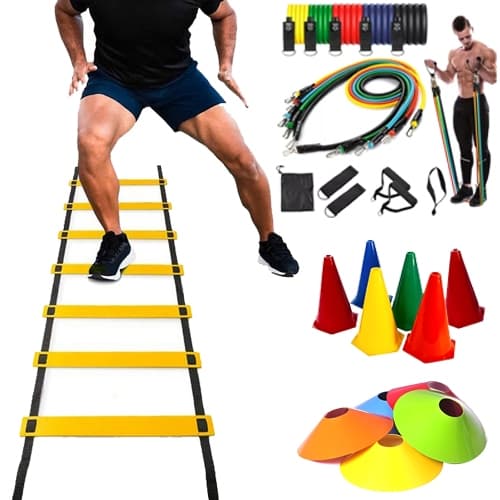 kit Agilidade 5 cones 5 chapéus 1 escada agilidade 7 degraus kit elastico extensor 11 peças