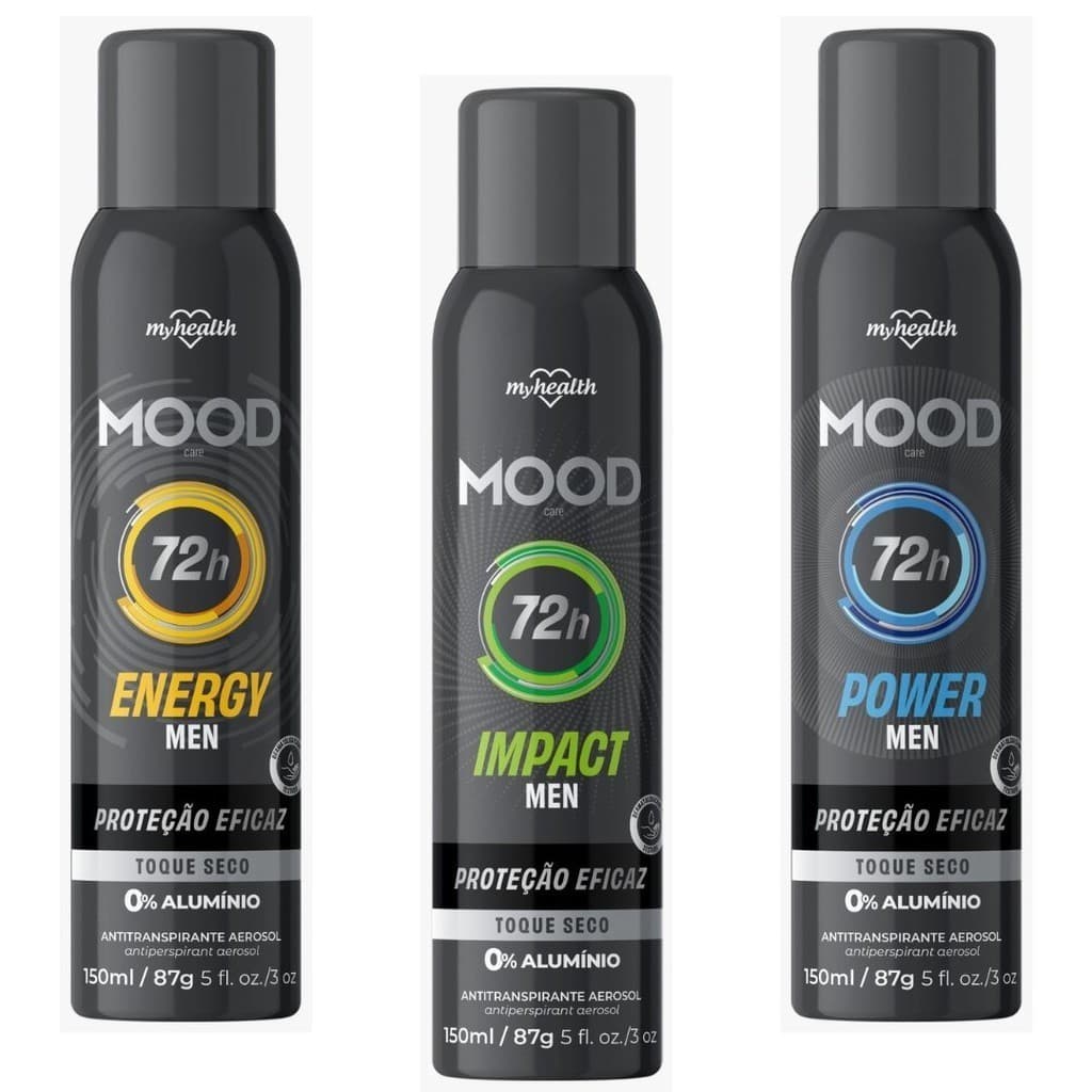 Kit com 3 Desodorante Antitranspirante Aerossol Men 0% Alumínio mood