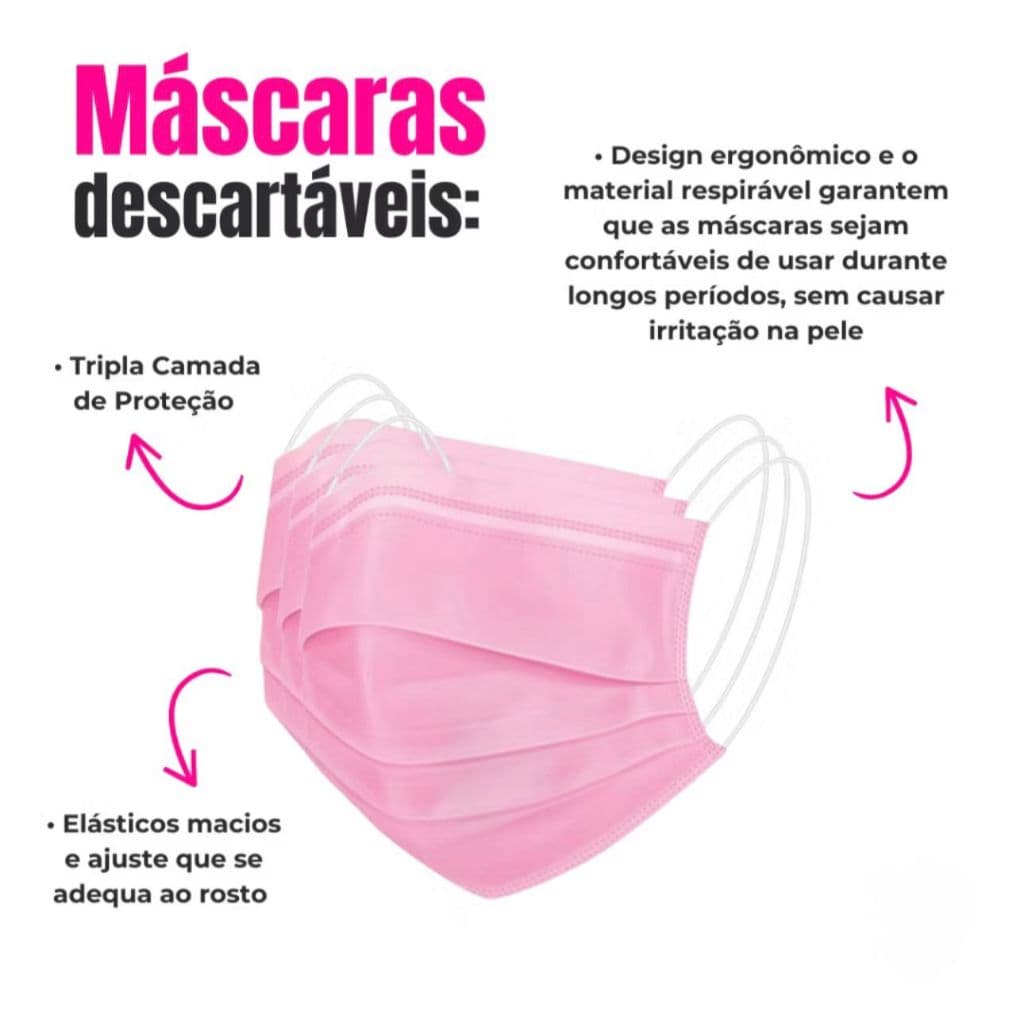 Máscara Descartável ROSA c/50 UNIDADES